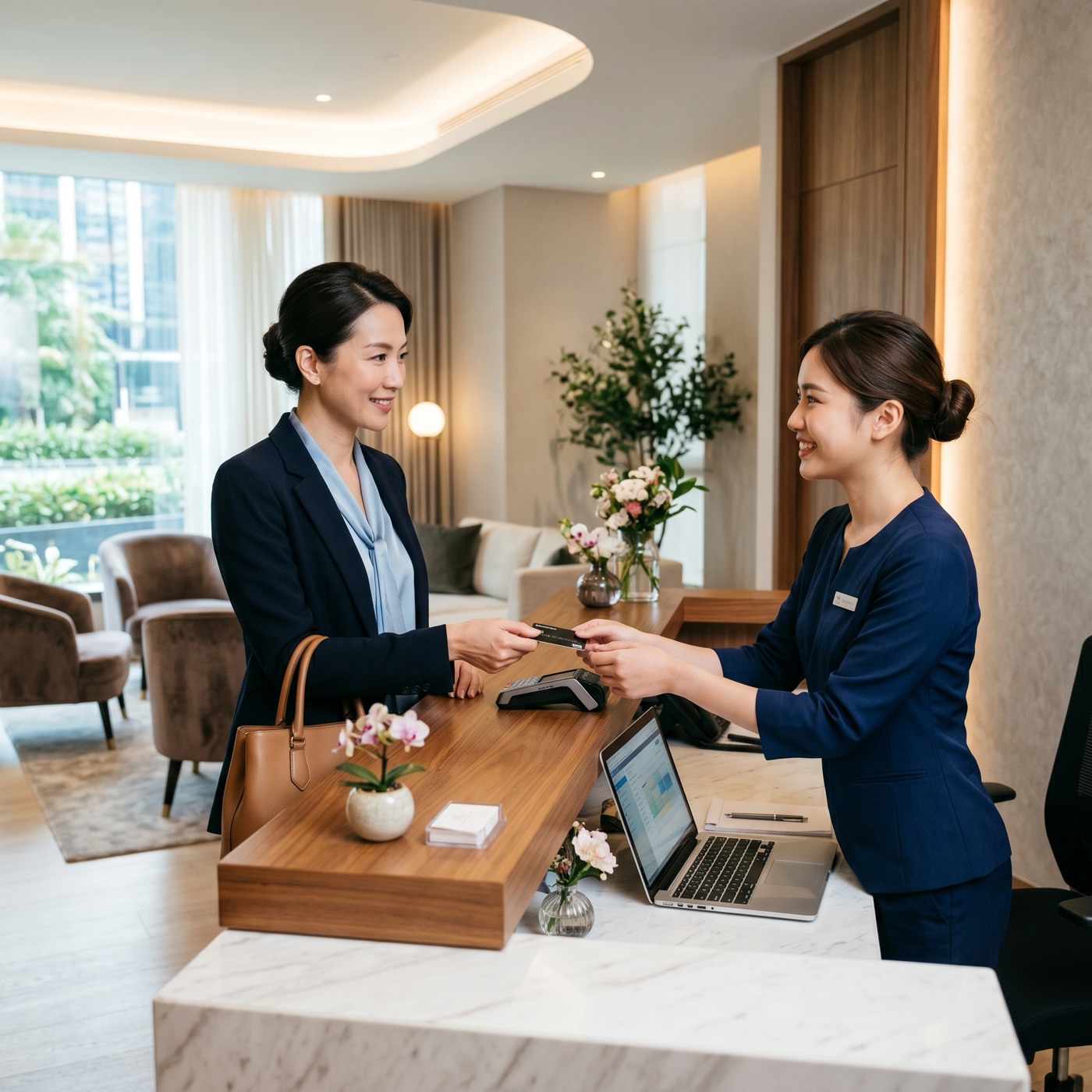 Client paying at medical clinic reception